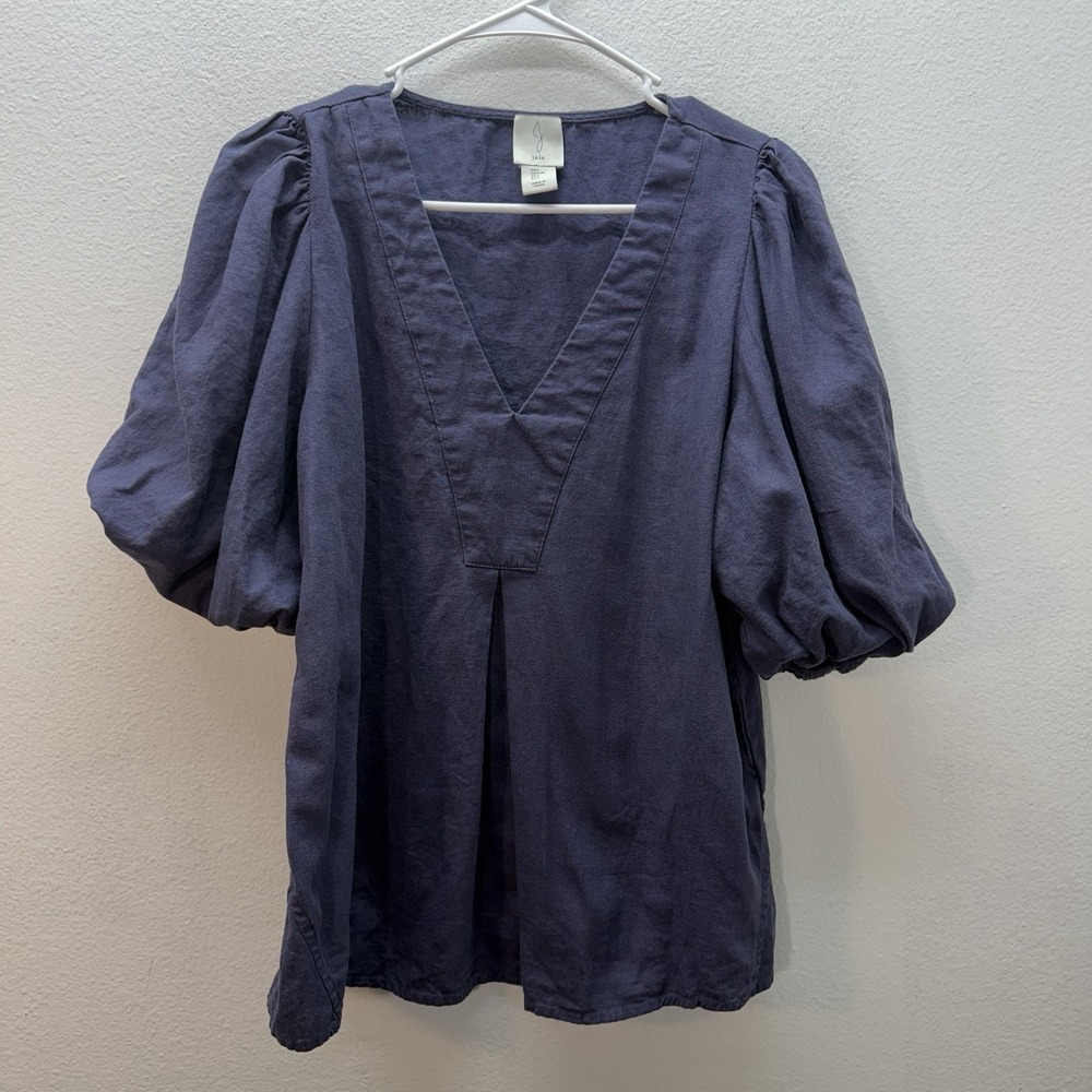 Joie Slate Blue V-Neck Puff Sleeve Blouse